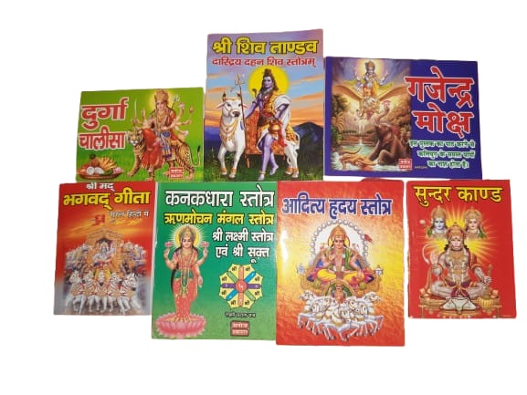 MD120 - 14 Book Set (2 भगवद गीता,2 सुंदरकाण्ड,2 श्री शिव तांडव,2 आदित्य हृदय स्तोत्र,2 कनक धारा स्तोत्र,2 गजेन्द्र मोक्ष,2 दुर्गा चालीसा )